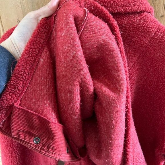 Vintage Real Comfort Red Sherpa Jacket Coatigan Button Front Sweater Cozy - Picture 9 of 10